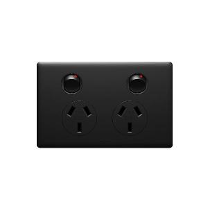 Legrand ED777MB Excel Life Double Powerpoint, 10A, Horizontal, 2 Outlets, AS/NZS 3112 Compliant, 230-240VAC, Matte Black