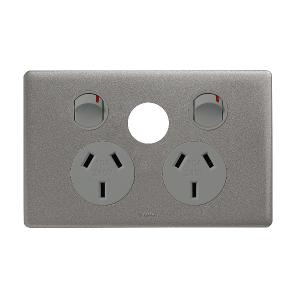 Legrand ED777XUG Excel Life 10A Double Powerpoint, 2G, Horizontal, Extra Function, Flush Mount, 230-240VAC, AS/NZS 3112, Urban Grey