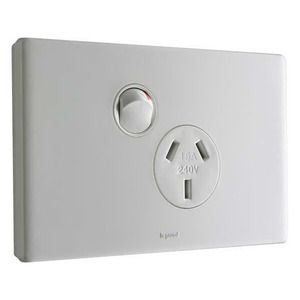 Legrand ED787/15WE Excel Life Dedicated Plate Series GPO, Single, Powerpoint, Switchplug Combination, Single Pole, Flush, Horizontal, 240V 15A, 3 Pin, White Electric
