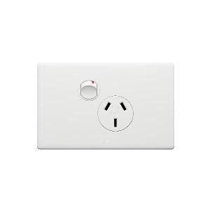 Legrand ED787MW Excel Life Single Powerpoint, 10A, Horizontal, Flush Mount, 1 Outlet, 1 Pole, 230-240VAC, AS/NZS 3112, Matt White